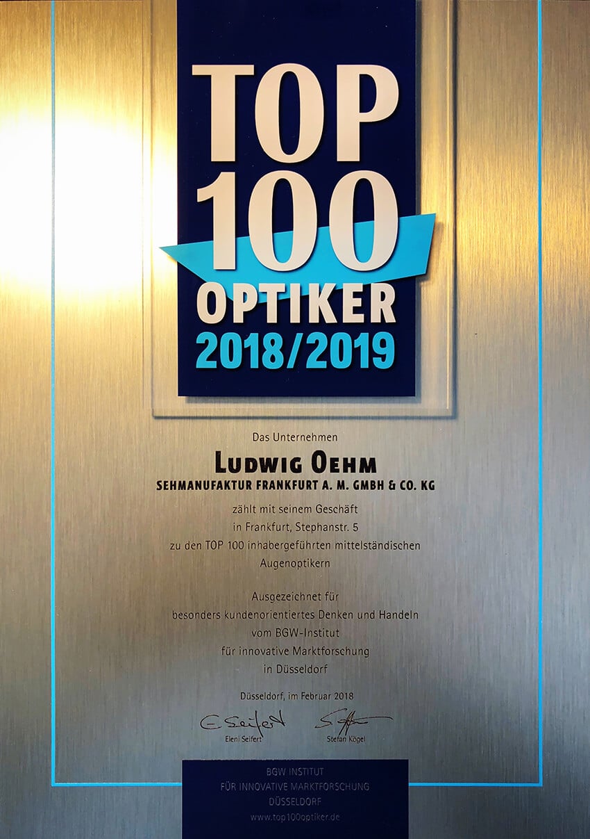 Top 100 Optiker Ludwig Oehm 2018 und 2019